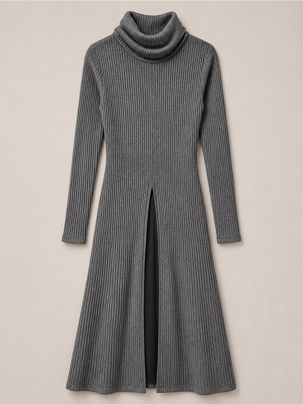 Cato Gray Ribbed Turtleneck Midi Dress Long Sleeve Side Slit Bodycon Small